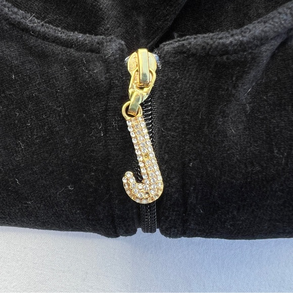 VTG Y2K Juicy Coture Rare Black Velour Zip Up Hoodie with Rhinestone J, L - Picture 8 of 12